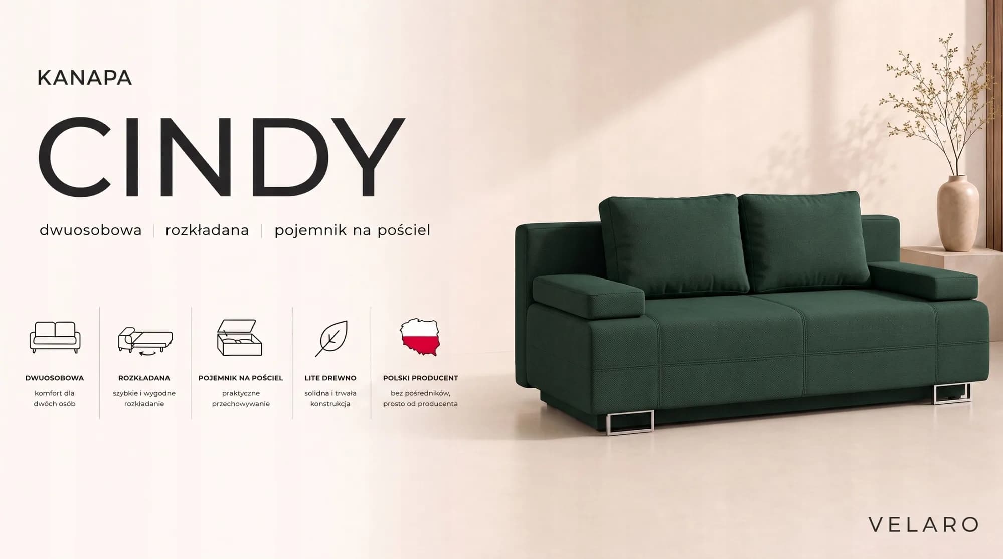 Kanapa rozkładana CINDY z funkcją spania i pojemnikiem miniatura 3